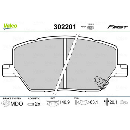 VALEO 302201 Pastiglie freno Anteriore per