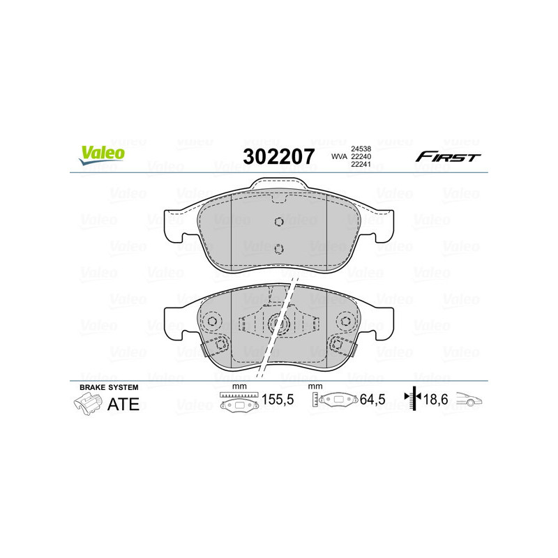 VALEO 302207 Pastiglie freno Anteriore per
