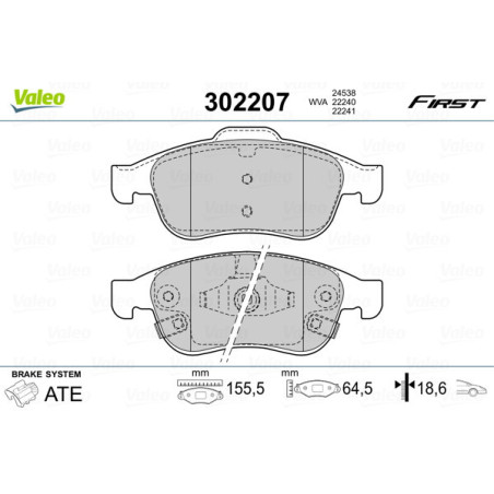 VALEO 302207 Brzdové platničky Predné pre