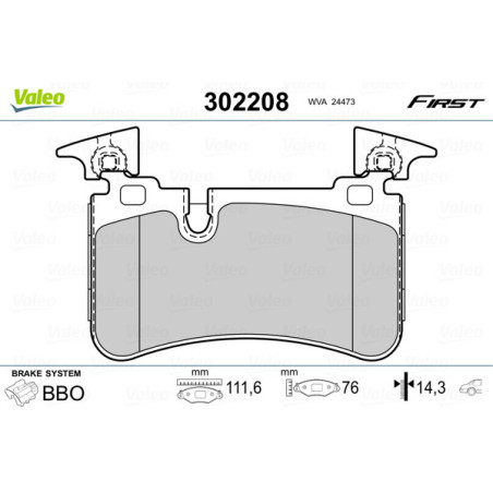 VALEO 302208 Brzdové destičky Zadní pro