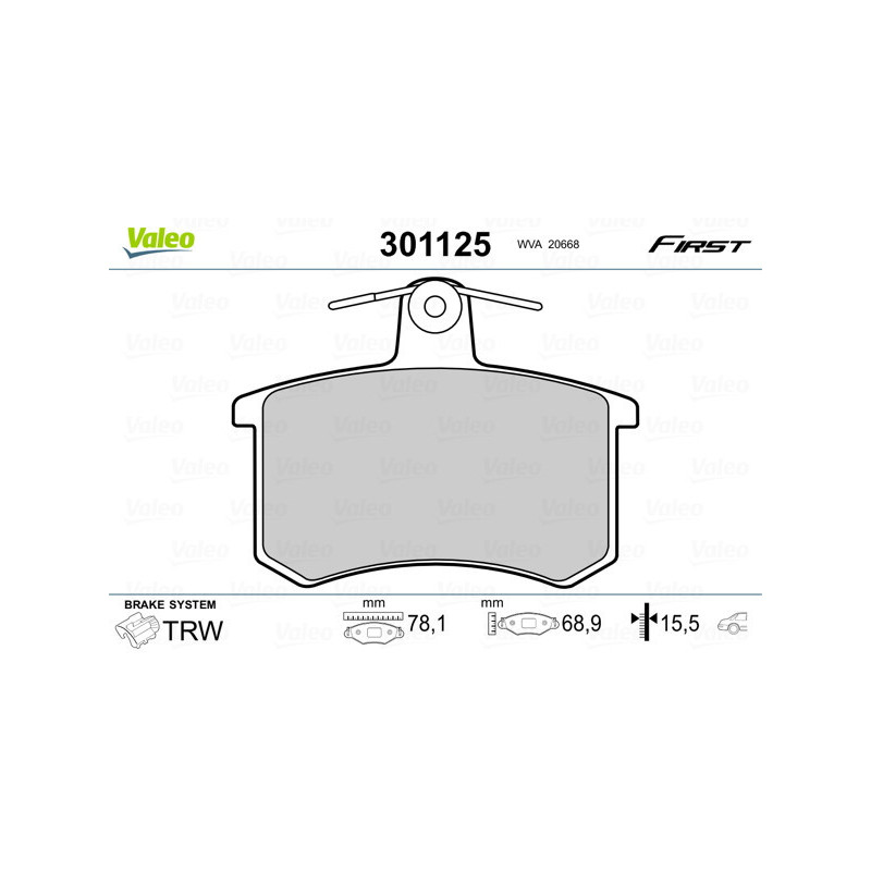 VALEO 301125 Brzdové destičky Zadní pro
