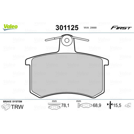 VALEO 301125 Pastillas de freno Trasero para