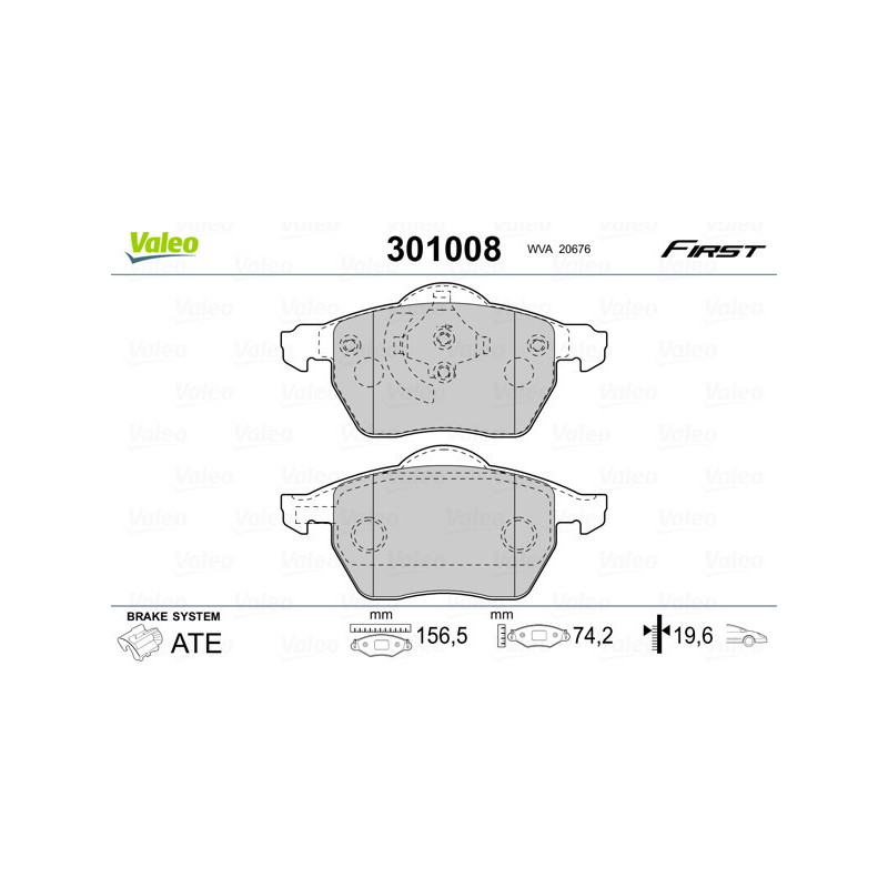 VALEO 301008 Brzdové destičky Přední pro