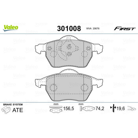 VALEO 301008 Brzdové destičky Přední pro