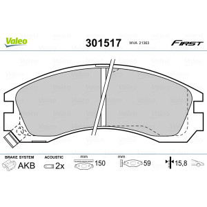 VALEO 301517 Brzdové platničky Predné pre