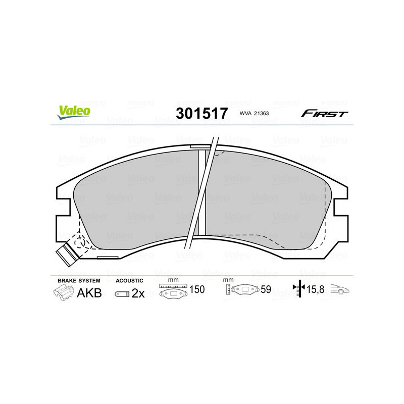 VALEO 301517 Brzdové platničky Predné pre
