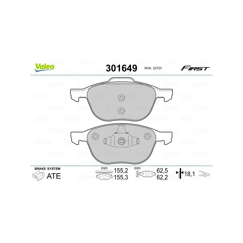 VALEO 301649 Klocki hamulcowe Przód dla