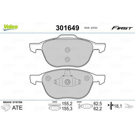 VALEO 301649 Brake Pads Set Front for