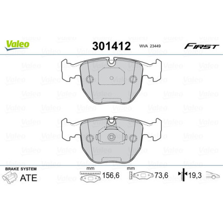 VALEO 301412 Brzdové platničky Predné pre