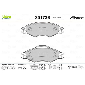 VALEO 301736 Brzdové platničky Predné pre