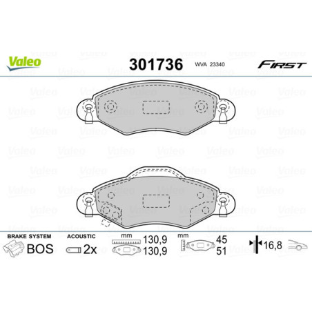 VALEO 301736 Brzdové destičky Přední pro