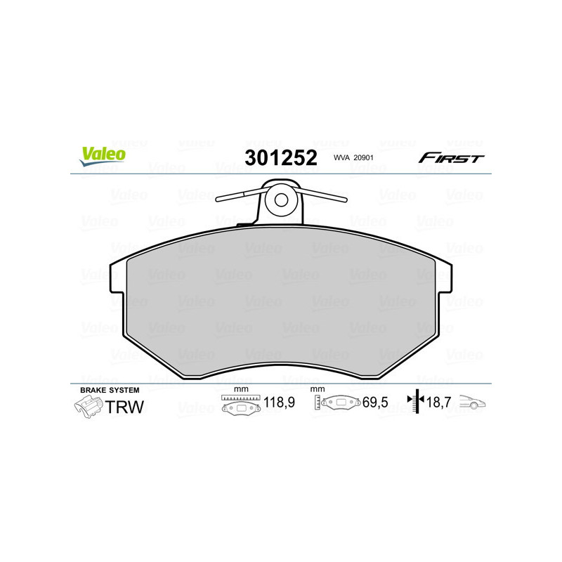 VALEO 301252 Brzdové platničky Predné pre