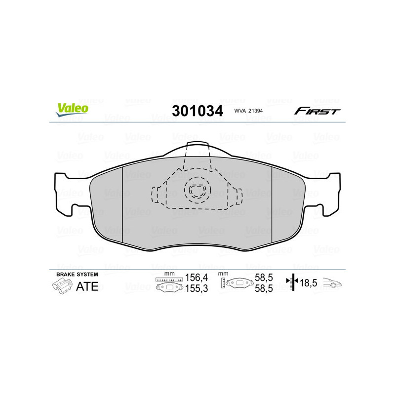VALEO 301034 Brzdové platničky Predné pre
