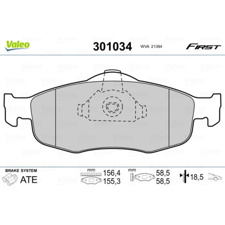 VALEO 301034 Brzdové platničky Predné pre