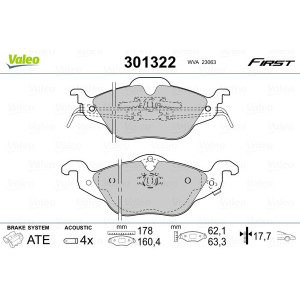 VALEO 301322 Brzdové platničky Predné pre