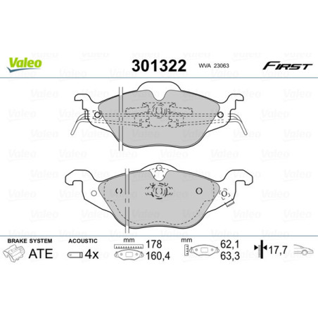 VALEO 301322 Pastillas de freno Delantero para
