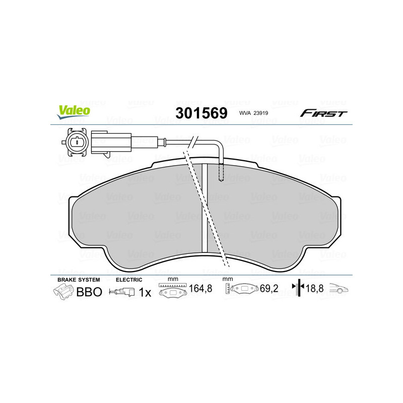 VALEO 301569 Brzdové platničky Predné pre