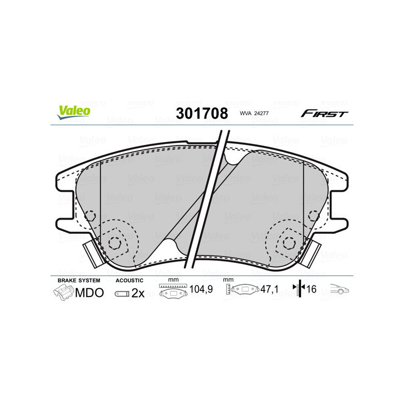 VALEO 301708 Brzdové platničky Predné pre