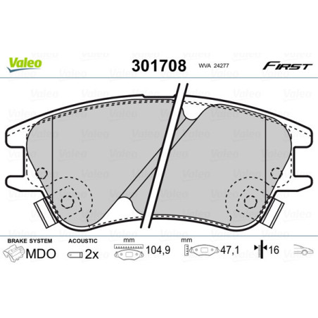 VALEO 301708 Pastiglie freno Anteriore per