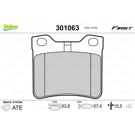 VALEO 301063 Pastiglie freno Posteriore per