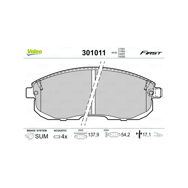 VALEO 301011 Brzdové destičky Přední pro