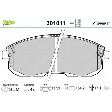 VALEO 301011 Pastiglie freno Anteriore per
