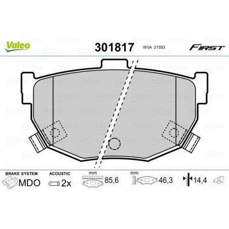 VALEO 301817 Pastillas de freno Trasero para