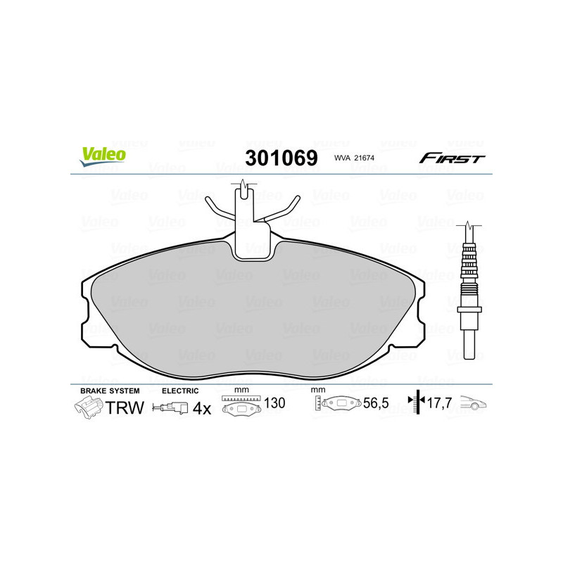 VALEO 301069 Brzdové platničky Predné pre