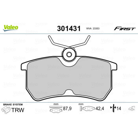 VALEO 301431 Klocki hamulcowe Tył dla