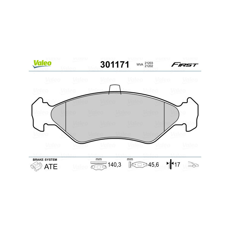 VALEO 301171 Brzdové platničky Predné pre