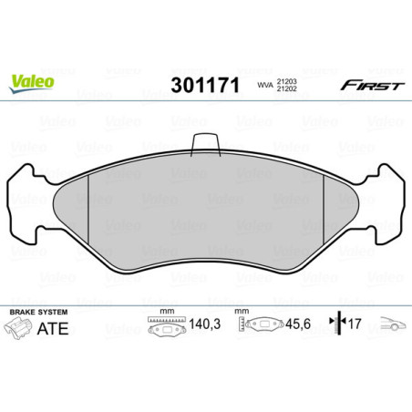 VALEO 301171 Pastillas de freno Delantero para