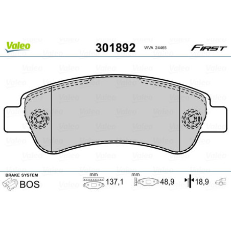VALEO 301892 Pastiglie freno Posteriore per