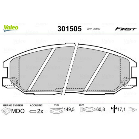 VALEO 301505 Brzdové platničky Predné pre