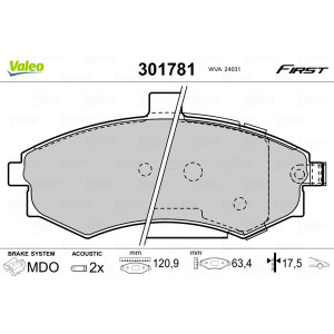 VALEO 301781 Brzdové destičky Přední pro