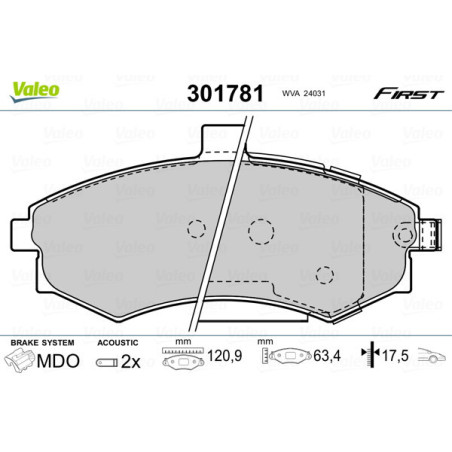 VALEO 301781 Brzdové destičky Přední pro
