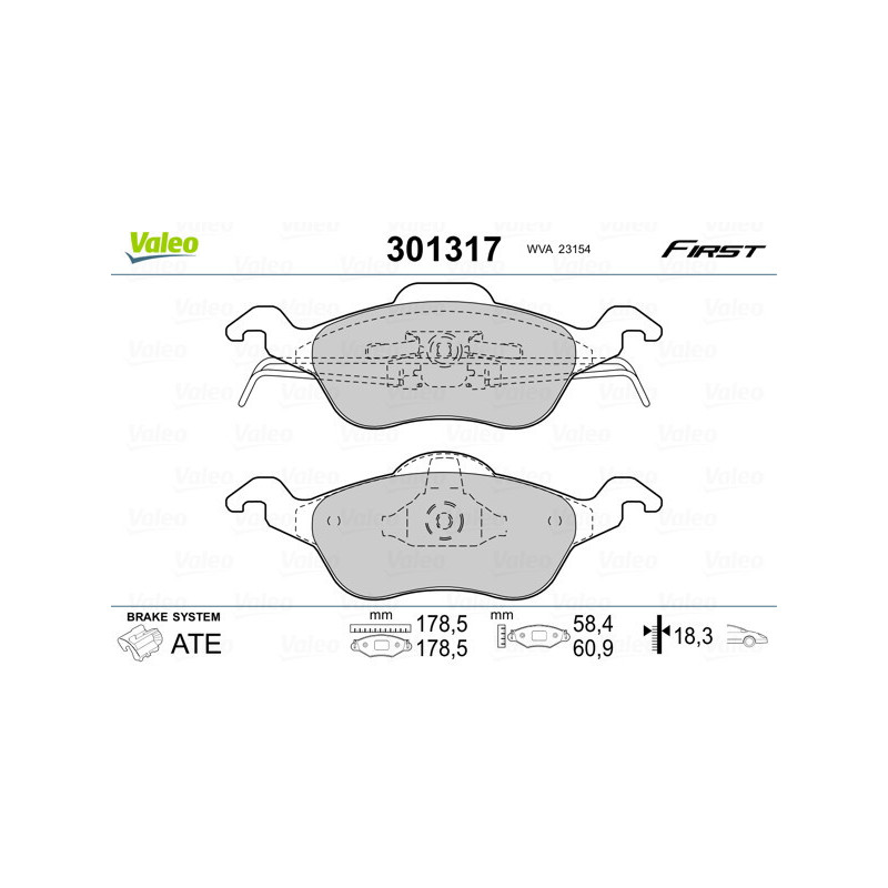 VALEO 301317 Brzdové destičky Přední pro