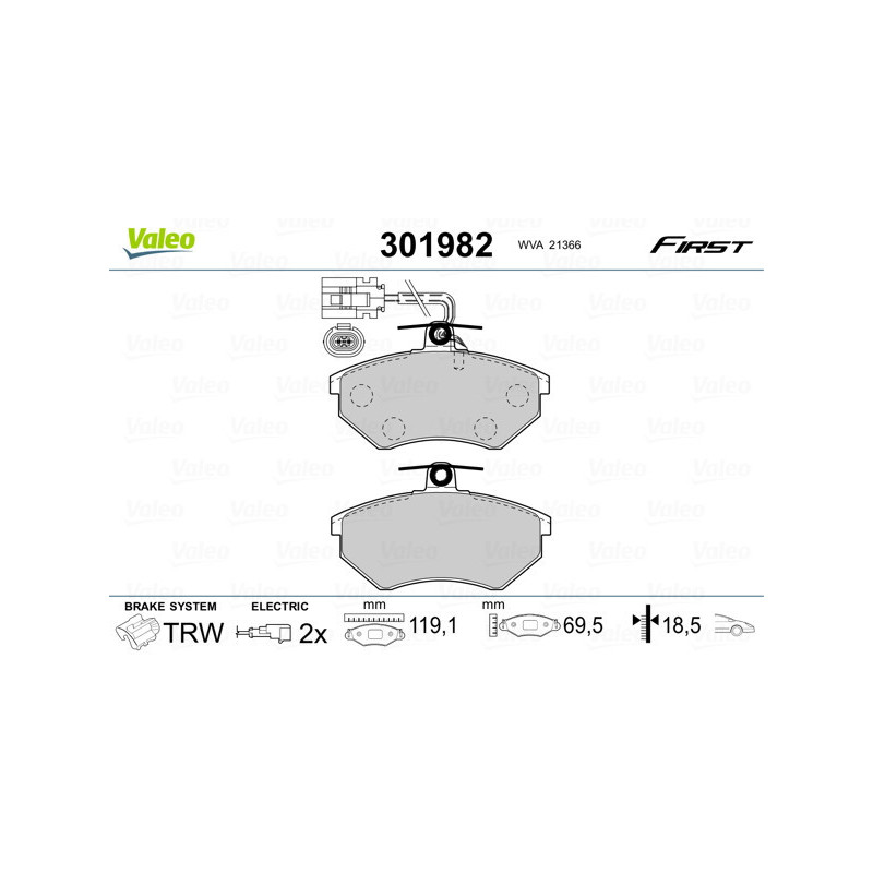 VALEO 301982 Brzdové destičky Přední pro