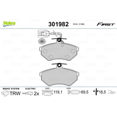 VALEO 301982 Brake Pads Set Front for