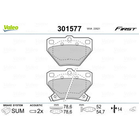 VALEO 301577 Klocki hamulcowe Tył dla