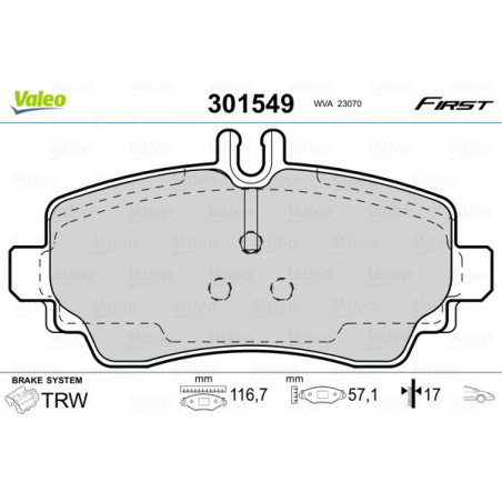 VALEO 301549 Brzdové platničky Predné pre