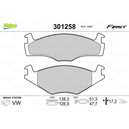 VALEO 301258 Brzdové platničky Predné pre