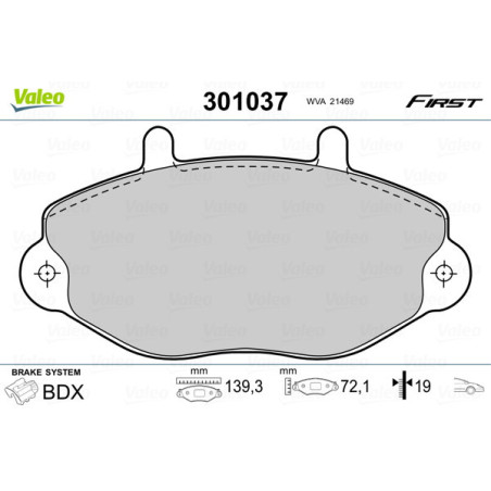 VALEO 301037 Brzdové platničky Predné pre