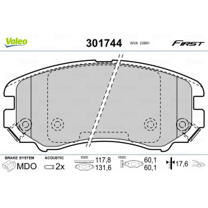 VALEO 301744 Brzdové platničky Predné pre