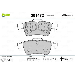 VALEO 301472 Brzdové platničky Zadné pre
