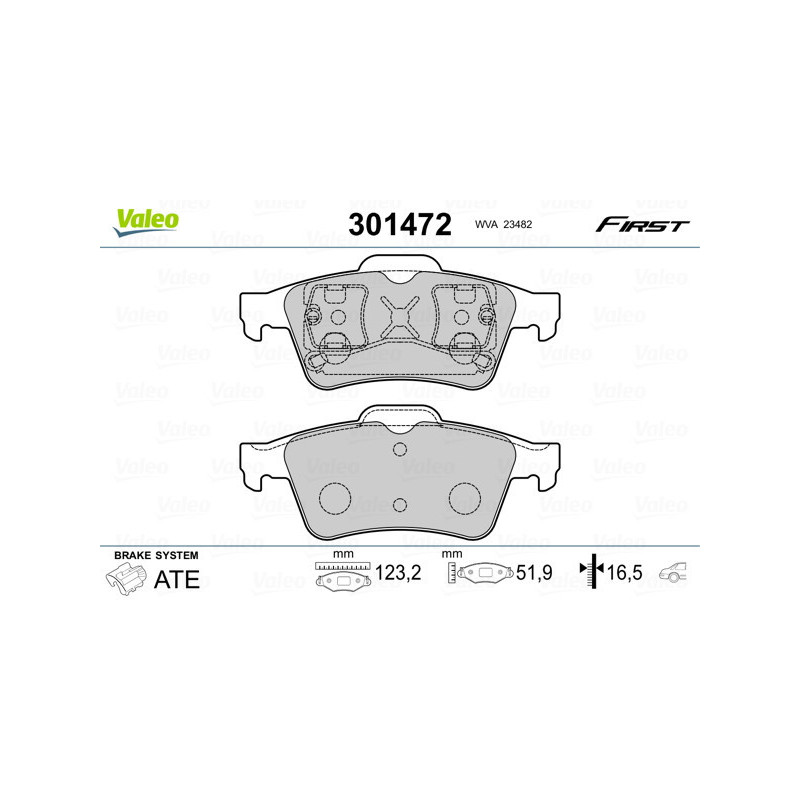 VALEO 301472 Klocki hamulcowe Tył dla
