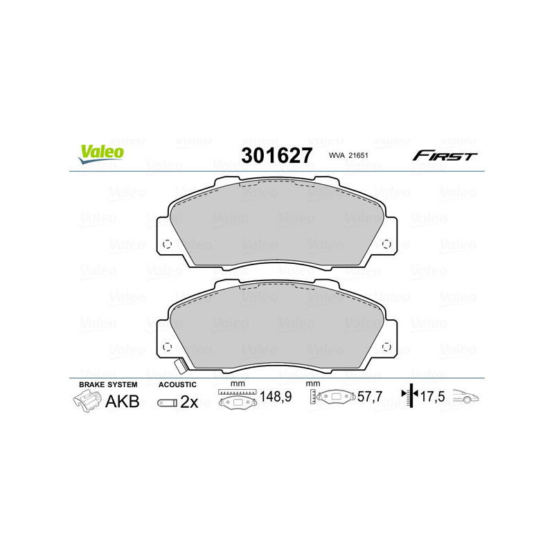 VALEO 301627 Pastiglie freno Anteriore per