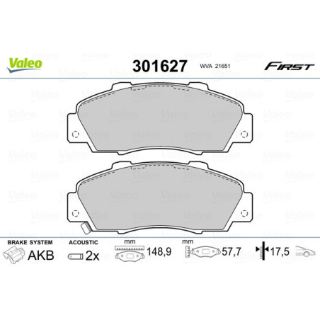 VALEO 301627 Pastiglie freno Anteriore per