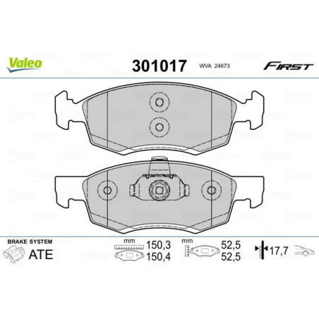 VALEO 301017 Brzdové platničky Predné pre