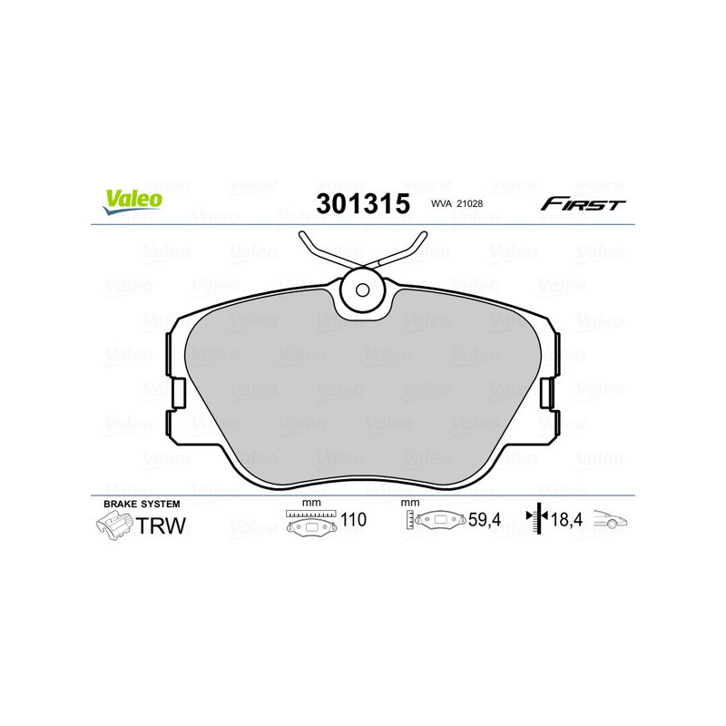 VALEO 301315 Brzdové destičky Přední pro