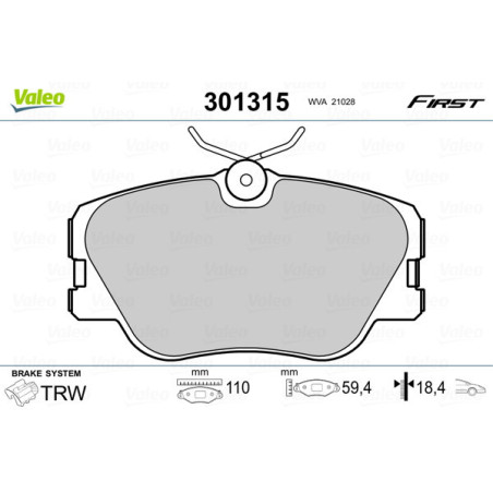 VALEO 301315 Brake Pads Set Front for